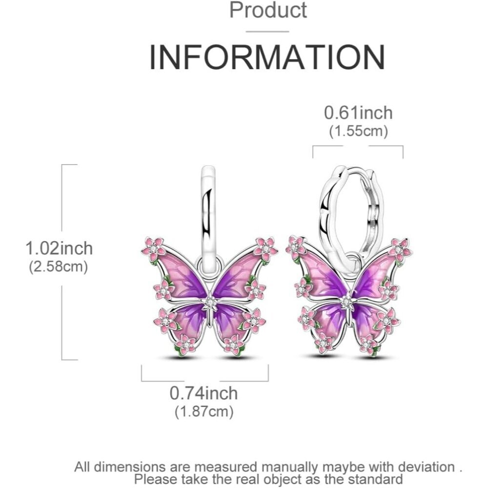 Lightweight Sterling Silver Butterfly Hoop Earrings with Cubic Zirconia Accents - Picture 4 of 7